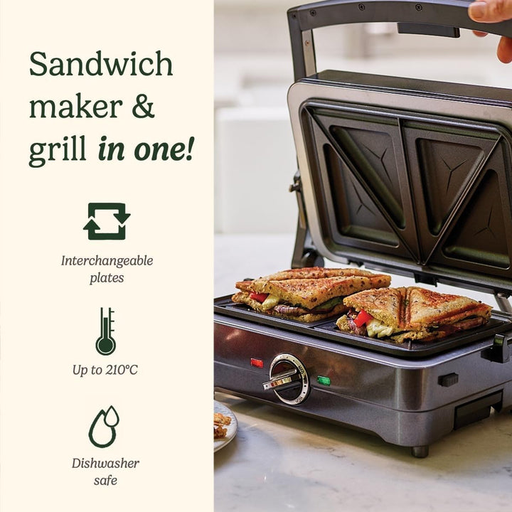 Cuisinart GRSM4U 2-in-1 Grill- und Sandwich-Maker, antihaftbeschichtet, abnehmbare Platten, Mitterna