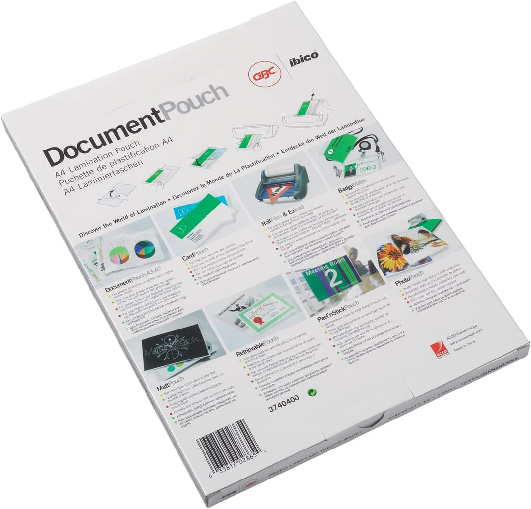 GBC Laminierfolien A2 125 mic, Robuste Laminiertaschen im 100er Pack, Grossformat, Glänzend, Transpa
