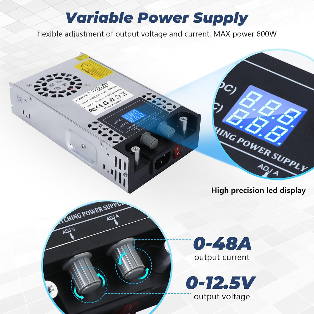 BOSYTRO Regelbares Netzteil 0-48V 0-12.5A 600W Schaltnetzteil Transformator Power Supply Trafo 230v