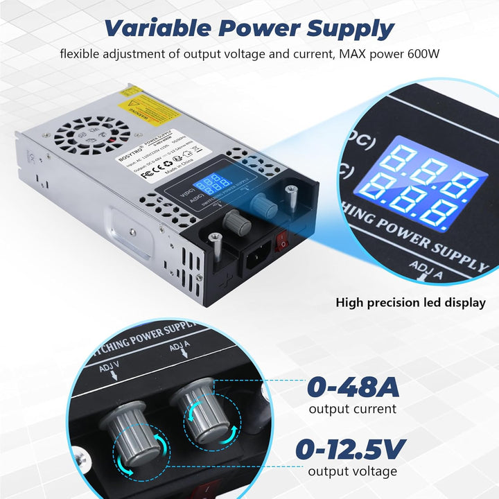 BOSYTRO Regelbares Netzteil 0-48V 0-12.5A 600W Schaltnetzteil Transformator Power Supply Trafo 230v