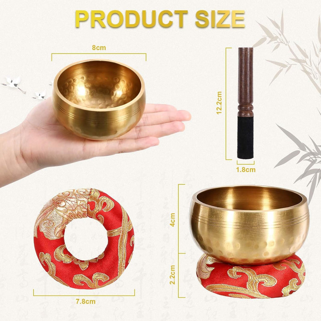 Tibetische Klangschale Klein，8CM Klangschalen Set mit Klöppel, Klangschalenkissen und Geschenk-Box,