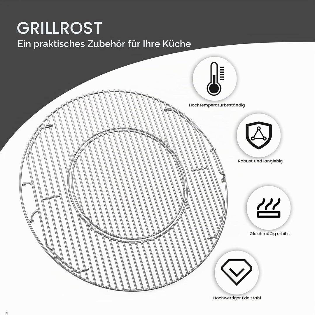 Onlyfire Grillrost Edelstahl, Ø 54,5 cm, Grillrost Rund mit Griff, Abnehmbarer Grillroste für Pizzas