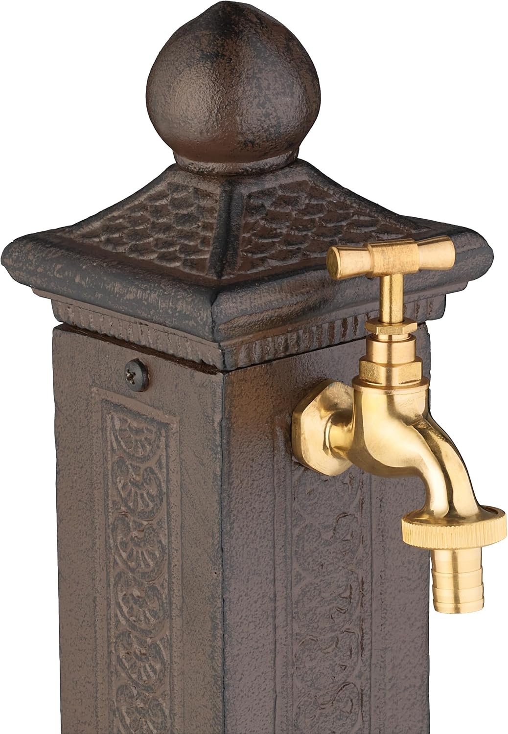 Relaxdays Standbrunnen antik, mit Wasserhahn, HBT: 47x14x18,5 cm, Wasserzapfsäule Garten, Terrasse,