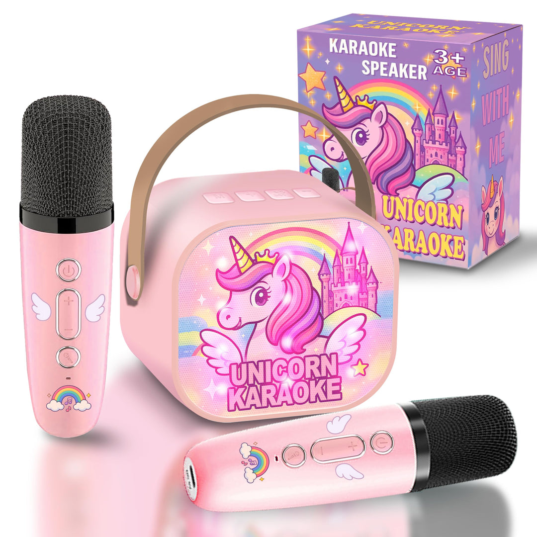 GirliGlee Einhorn Geschenke für Mädchen,Karaoke Maschine Kinder, Mini Bluetooth Karaoke Anlage mit 2