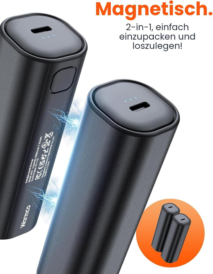 Warmco Handwärmer Elektrisch 2 Stück, 10000mAh Taschenwärmer Wiederverwendbar, USB Powerbank, Elektr