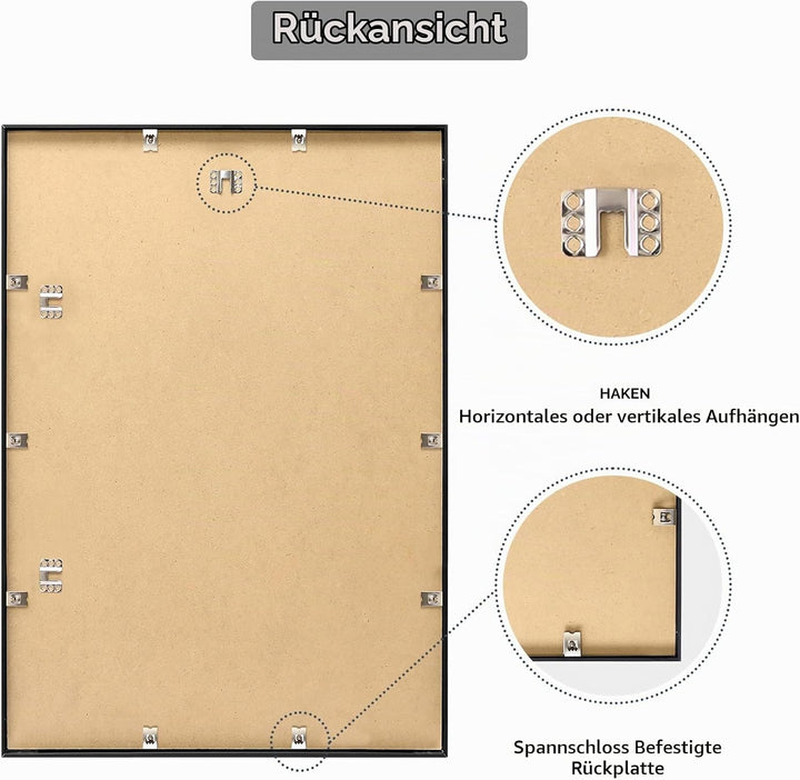 YEEPHAN Grosser schwarzer a2 Bilderrahmen mit Plastic glass-front, a2 Rahmen mit Passepartout für a3