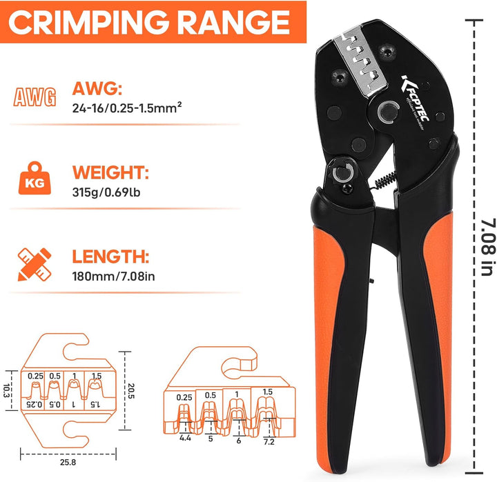 KF CPTEC Crimpzange für nicht isolierte Kabelschuhe,unisolierte Open Barrel Flachstecker, 0,25–1,5 m