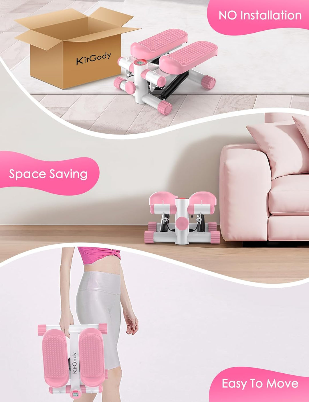 KitGody Mini-Stepper für Übungen, Treppenstepper 150 kg Kapazität, Workout-Stepper für Training zu H
