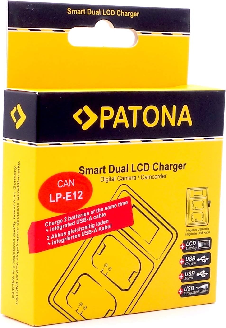 PATONA LP-E12 Akku Pack mit Ladegerät 141652 (voll Integriertes USB Kabel) - Kompatibel mit Canon EO