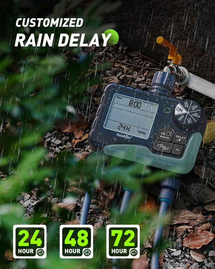 RAINPOINT Bewässerungscomputer 3 Ausgänge, Grosses LCD-Display Garten Bewässerungsuhr, Automatische