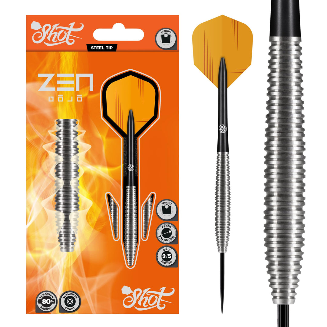 Shot! Darts Zen Dojo-Steel Tip Dart Set-Front Weighted-80% Tungsten Barrels 25.0 Gramm, 25.0 Gramm