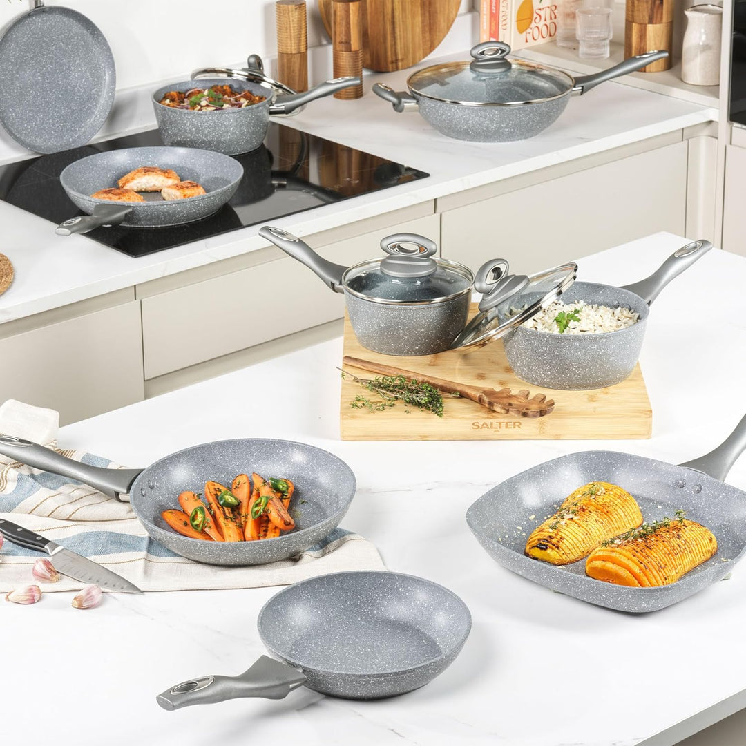 SALTER BW02986G Kochtopf Set - Dauerhaft antihaft Kochgeschirr Set mit Glasdeckel, 3 teilig Kochpfan