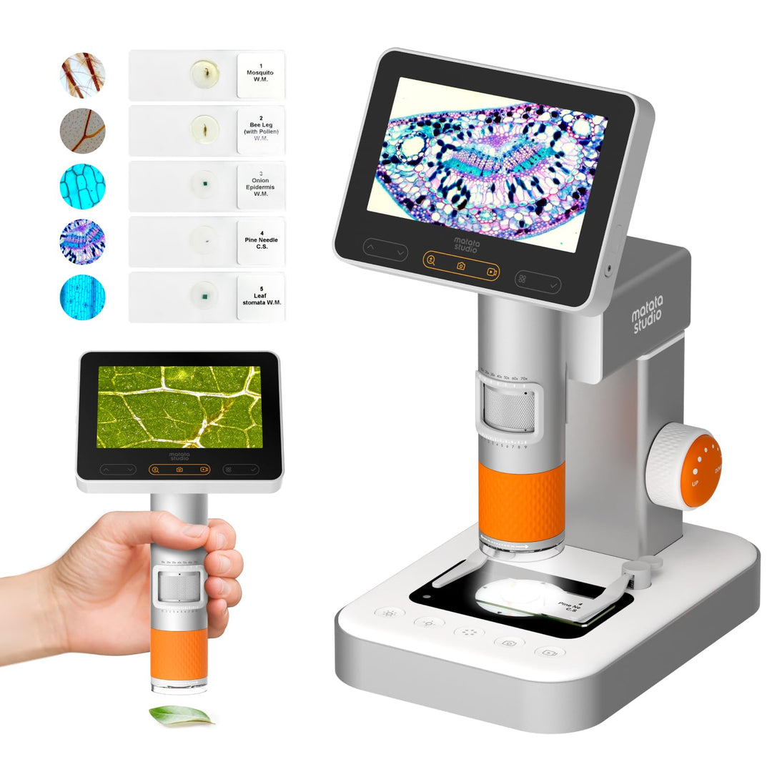 MX2-AS 4,3" Digitales Mikroskop für Kinder, MatataStudio 2-in-1 Tragbares Handmikroskop mit Bildschi
