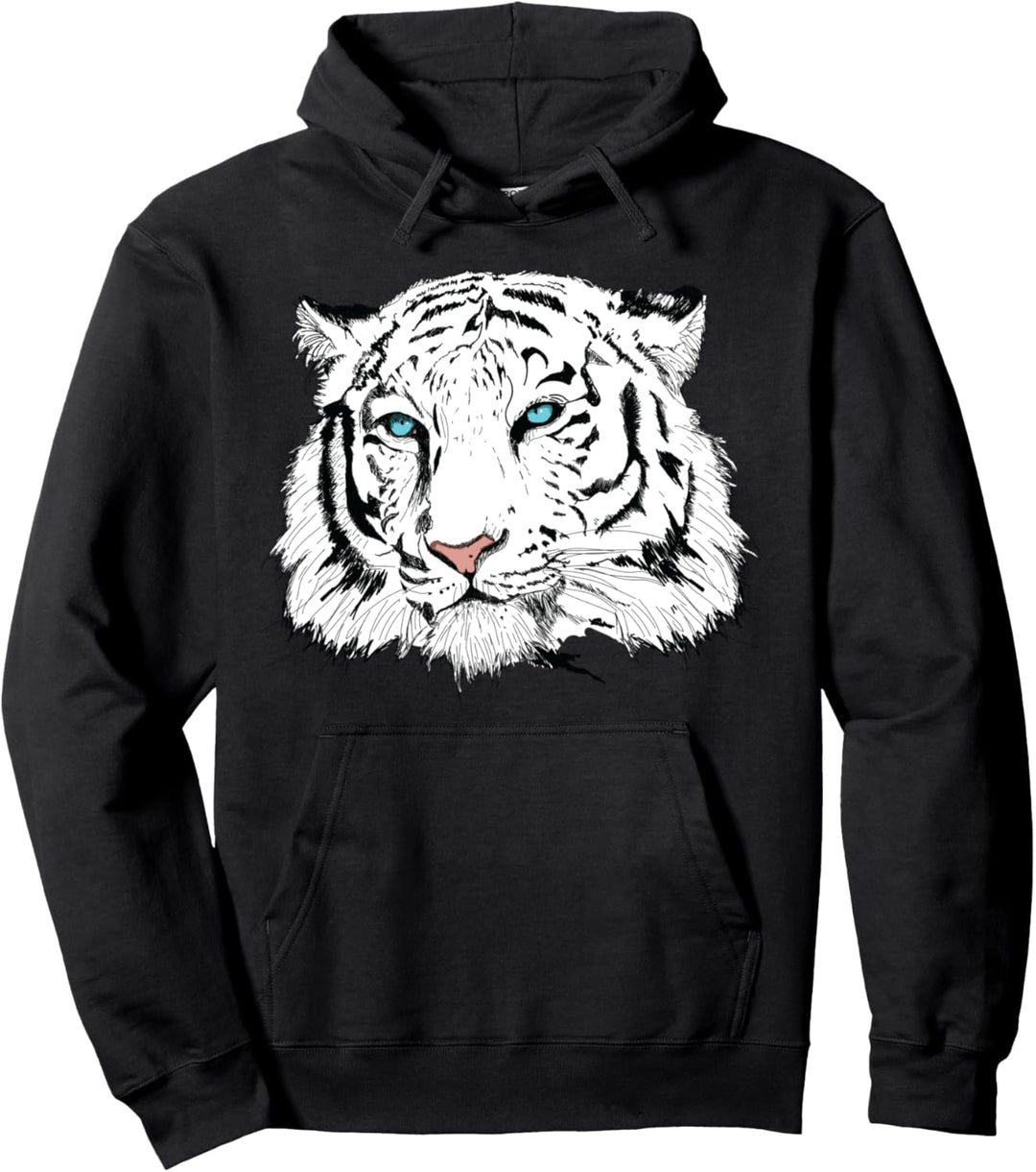 Eleganter Weisser Tiger Kopf T-Shirt mit Blauen Augen Shirt Pullover Hoodie
