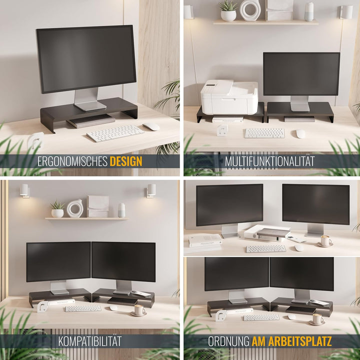 RICOO Monitorständer Schreibtisch, Modern, FS0121, Matt Schwarz, Bildschirmständer Laptop, Hoch, TV,