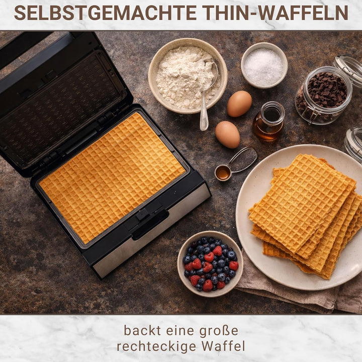 Syntrox Thin Waffle Maker mit Wechselplatten, Edelstahl, schnelles Aufheizen, Antihaftbeschichtet, v