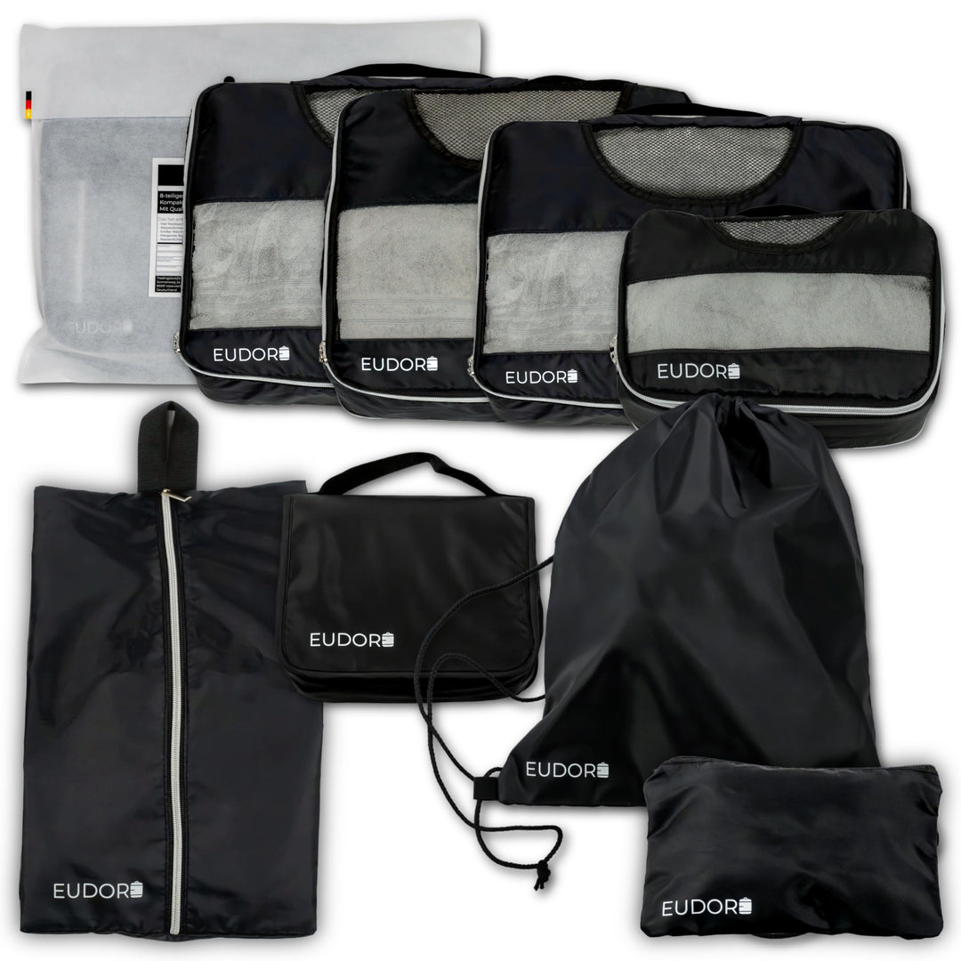 Kompressions Kofferorganizer Set, 8-teilig, platzsparende Packing Cubes mit Sichtfenster, wasserabwe