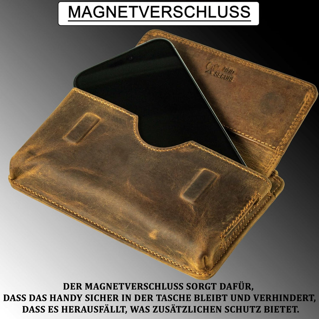 MATADOR 2in1 Echtleder Handytasche Gürtel mit Reissverschlussfach #Brisbane, mit edler Geschenkbox u