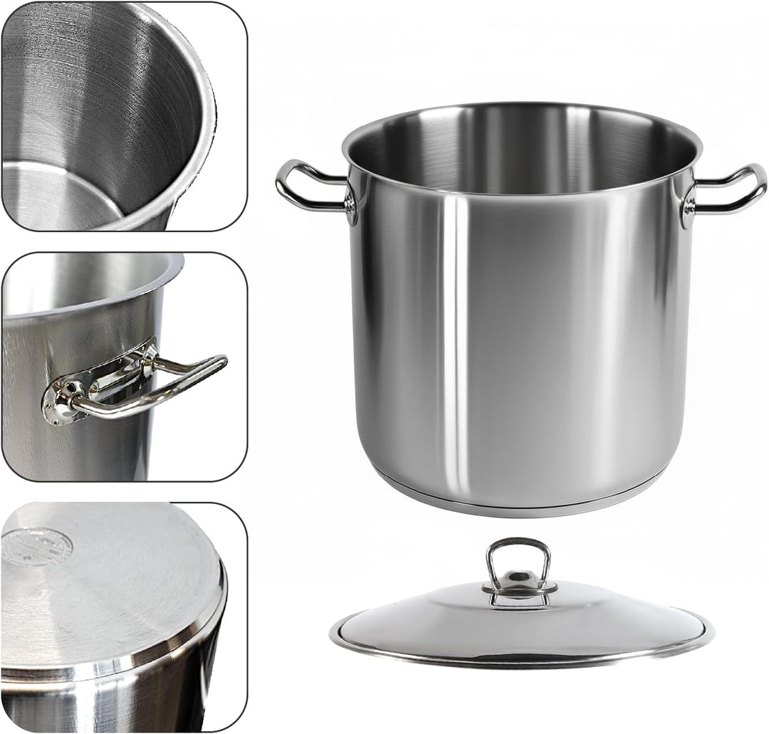 XXL Edelstahl Suppentopf mit Deckel – 21L 37L 50L – Induktion geeignet – grosser Gastronomie Kochtop