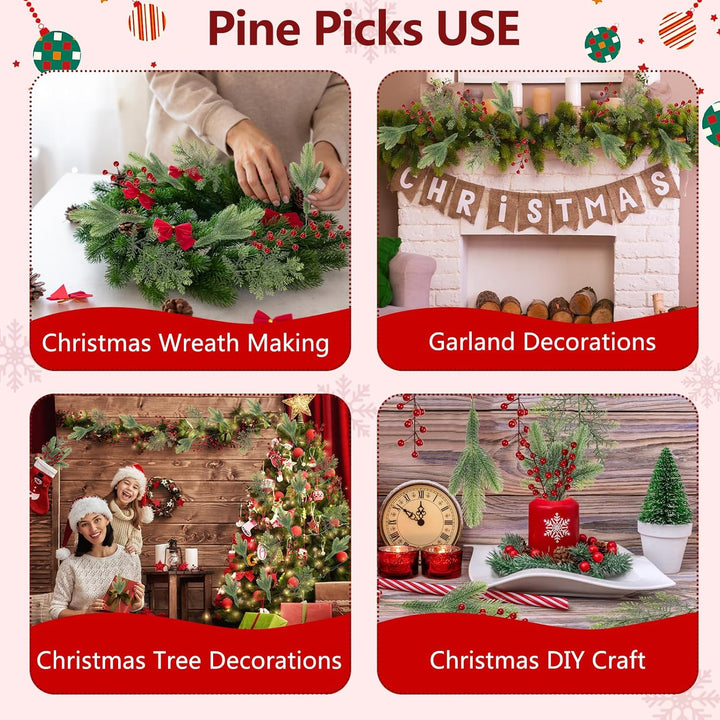 Famibay 36 Stück Tannenzweige Künstlich Rote Beeren Zweige Tannenzweige Weihnachten Kiefernzweige Ku