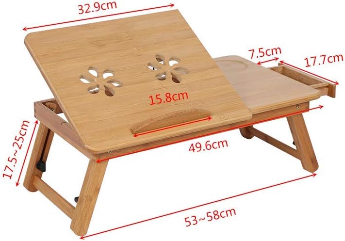 AYNEFY Laptoptisch aus Bambus, Verstellbarer Betttisch, Notebooktisch, Frühstückstablett, Lesetablet
