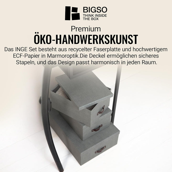BIGSO BOX OF SWEDEN INGE 3er-Set Aufbewahrungsboxen für das Schlaf-, Kinder-, Arbeits- oder Badezimm