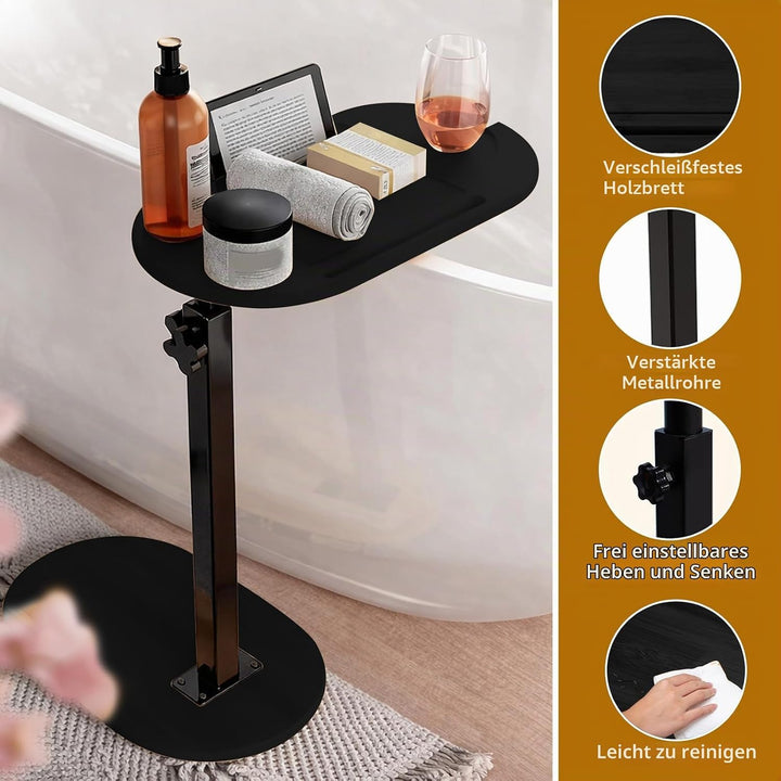 Beistelltisch C Form 360° Rotierbarer und Höhenverstellbar Sofatisch Kleiner Tisch Bambusholz und Me