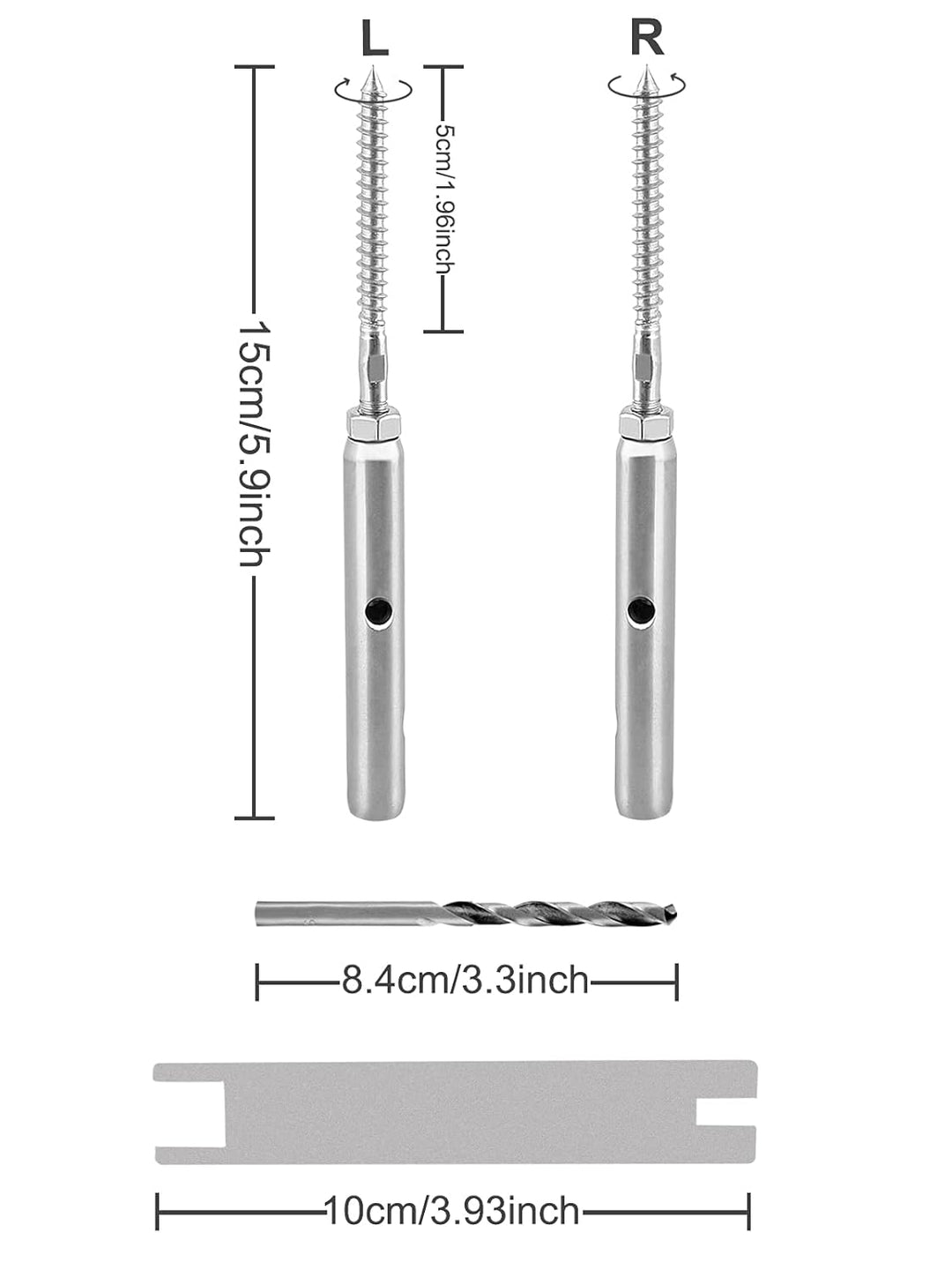TooTaci 20 Stück T316 Edelstahl Seilspanner Spannschraube für 3mm Drahtseil,Edelstahl Spannschraube