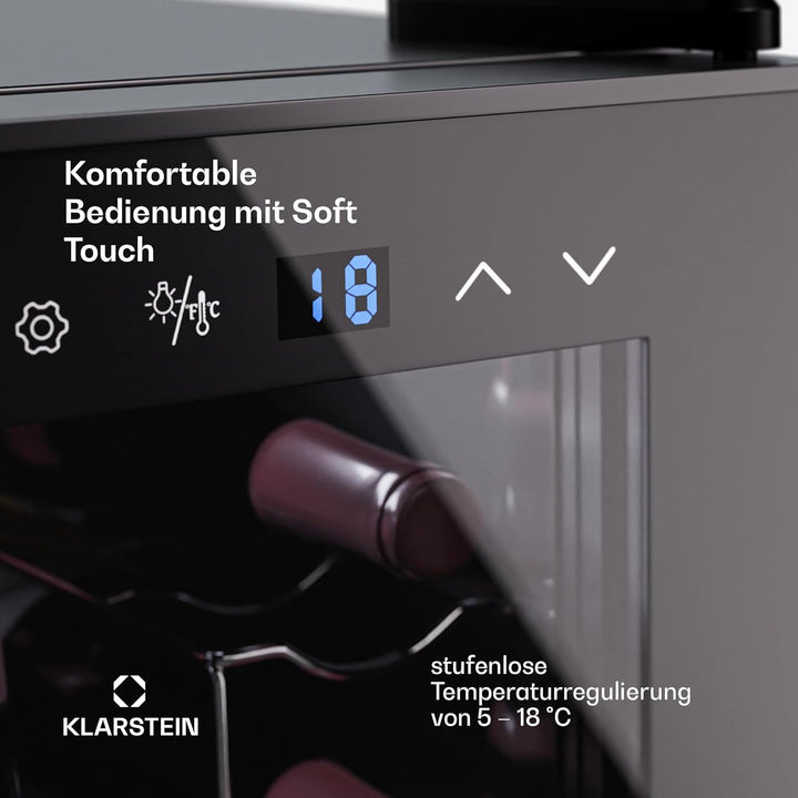 Klarstein Weinkühlschrank,1 Zone Getränkekühlschrank mit Glastür, Leiser Indoor/Outdoor Kühlschrank,