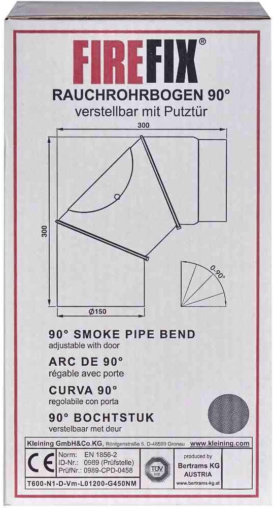 FIREFIX RD150/B Ofenrohrbogen aus 2 mm starken Stahl (Rauchrohr) in 150 mm Durchmesser, für Kaminöfe