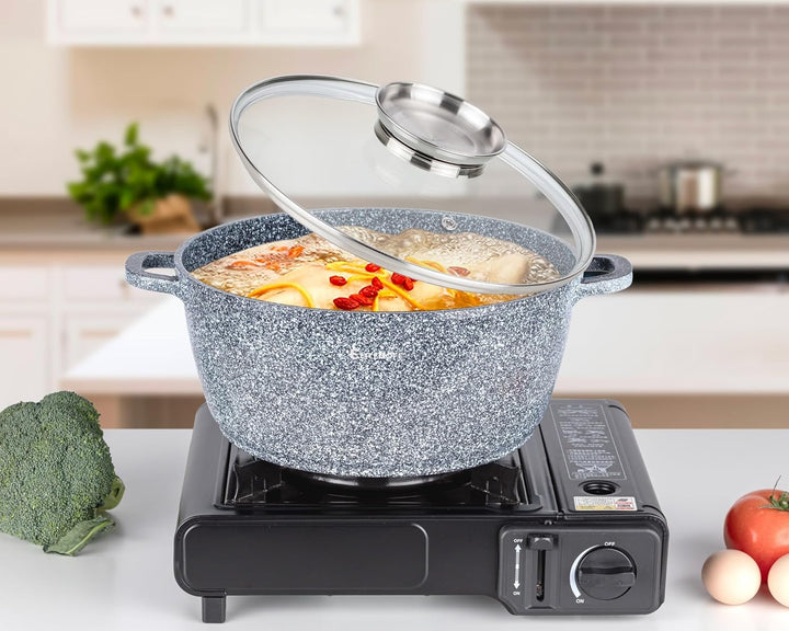 EliteHoff Induktion Topfset mit Stieltopf, 9-tlg Kochgeschirr-Set 16/16/20/24 cm, Kochtopf mit Decke