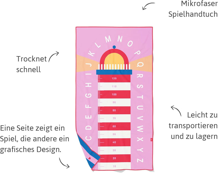 Quut – Strand-/Poolhandtuch für Kinder mit Spiel – Ultraschnell trocknende Mikrofaser, sandfrei – ko