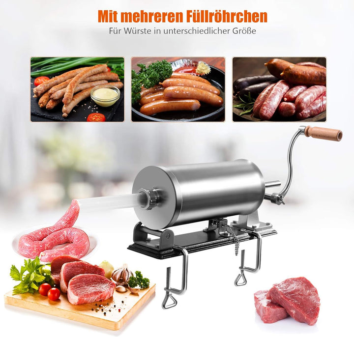 GOPLUS Wurstfüller aus Edelstahl, Wurstfüllmaschine Wurstmaschine Manuell, Wurstpress mit 4 Verschie