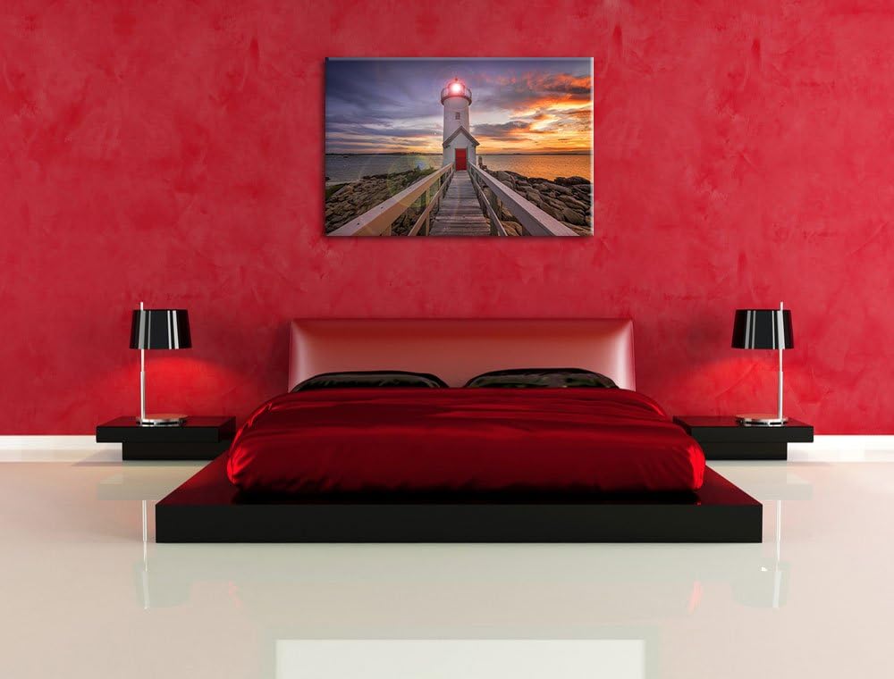 Pixxprint Leuchtturm bei Sonnenuntergang als Leinwandbild/Grösse: 100x70 cm/Wandbild/Kunstdruck/fert