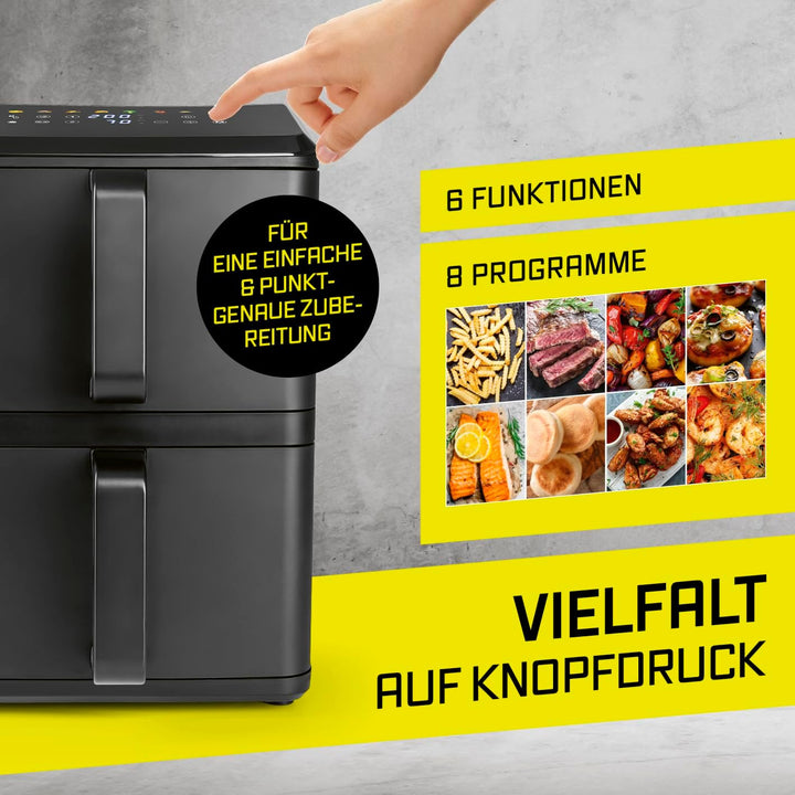 GOURMETmaxx FryUp vertikale Doppelkammer Heissluftfritteuse - 10 L | Airfryer mit 9,8 Zoll Multi-Col