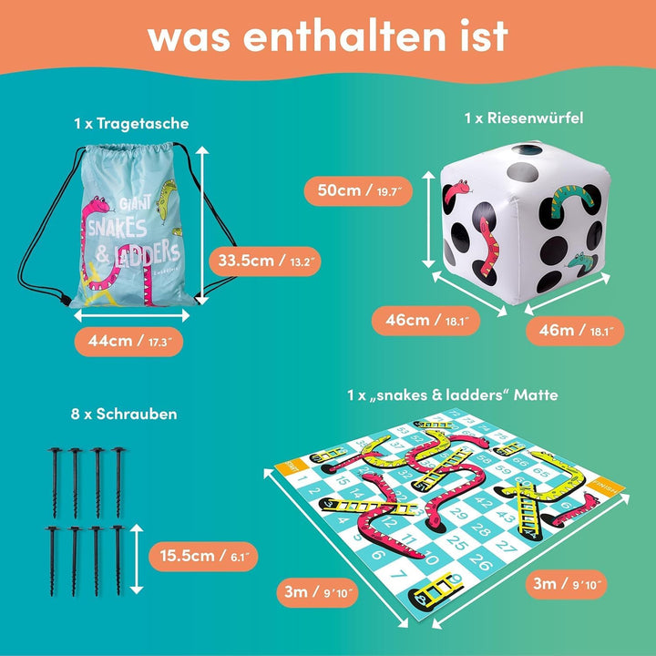 THE TWIDDLERS XXL Schlangen und Leitern Riesenspiel (3x3m) - Wasserfeste Outdoor Spielmatte für Kind