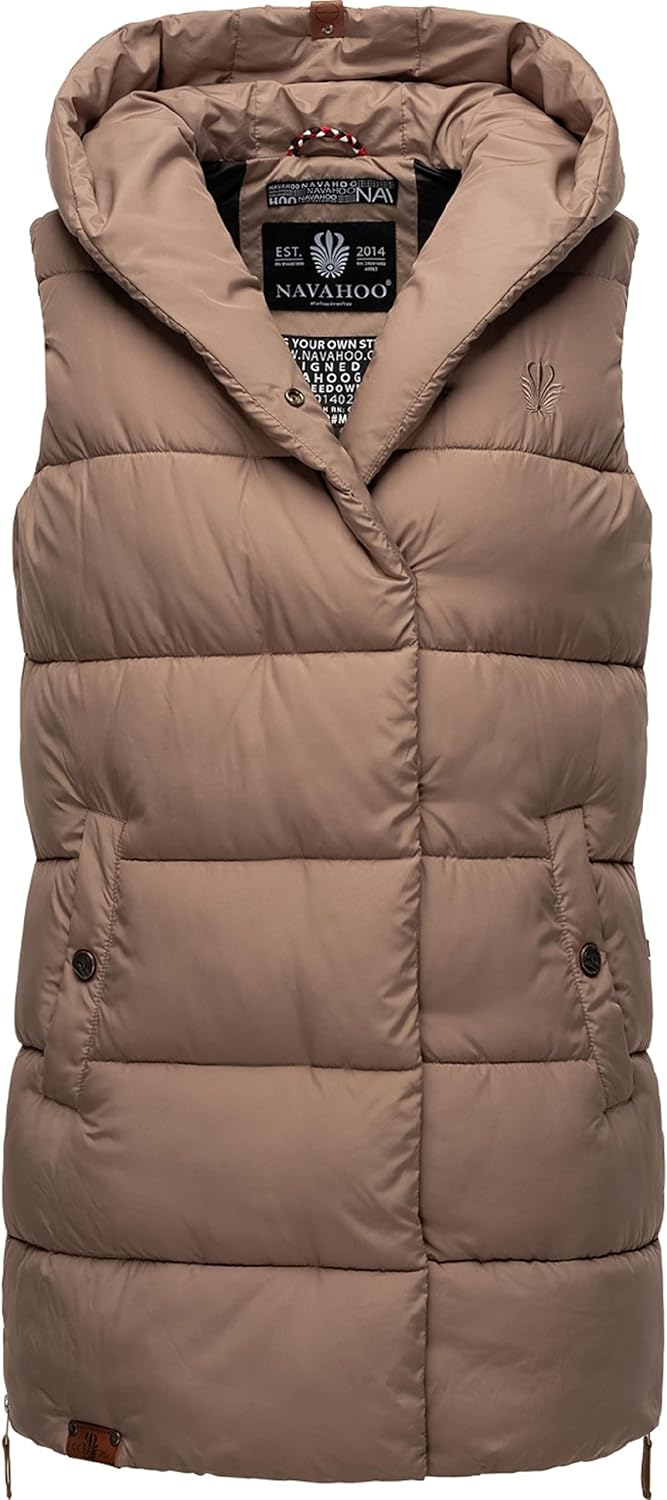 Navahoo warme Damen Winter Steppweste lang mit Kapuze Madilynaa XS-XXL L Dark Taupe, L Dark Taupe