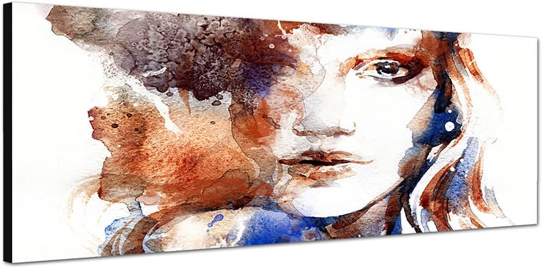 Paul Sinus Art Panoramabild auf Leinwand und Keilrahmen 150x50cm Handmalerei Frau Gesicht Portrait