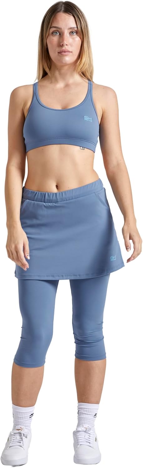 Sportkind Mädchen & Damen 2-in-1 Tennisrock mit Taschen & 3/4 Capri Leggings, Laufrock, Yogahose mit