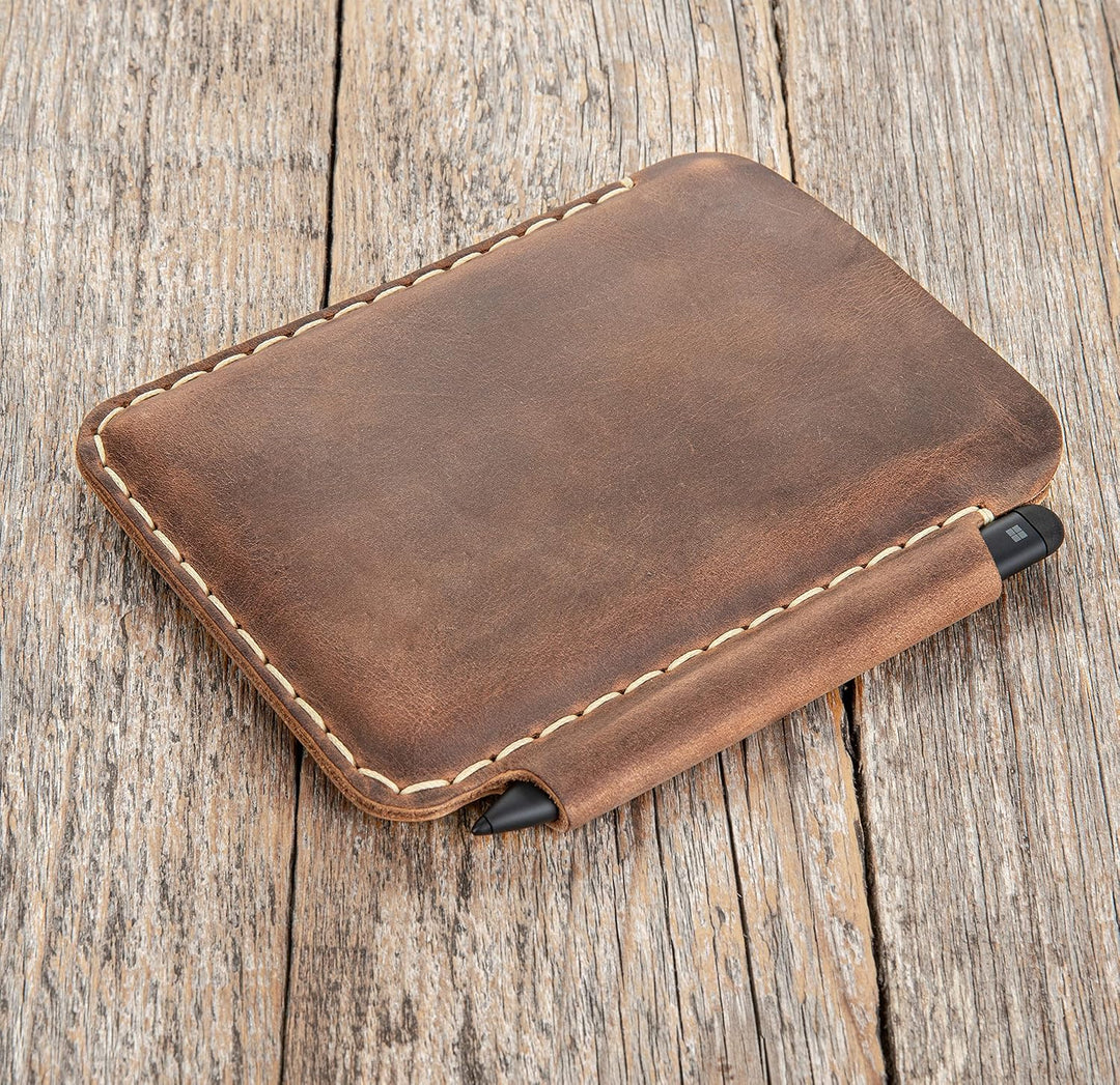 Leder Tasche für Microsoft Surface Duo mit PEN Tasche (für Duo 2 mit Pen Cover, Braun) für Duo 2 mit