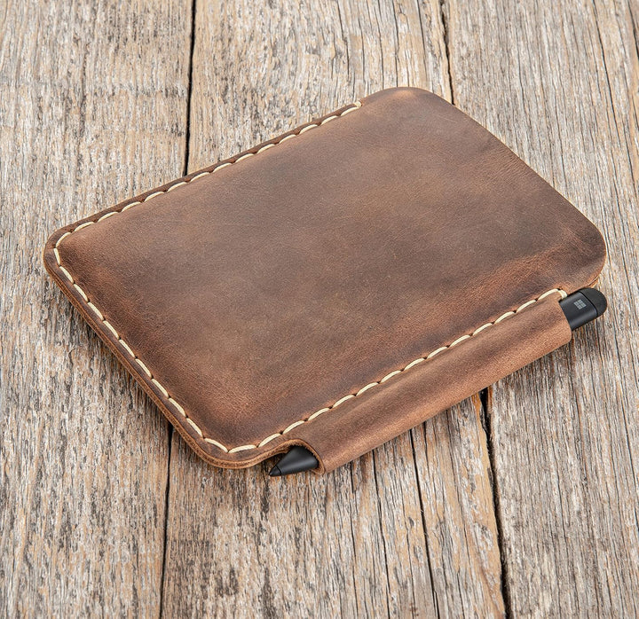 Leder Tasche für Microsoft Surface Duo mit PEN Tasche (für Duo 2 mit Pen Cover, Braun) für Duo 2 mit