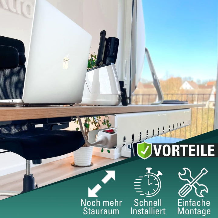 Fidelamo® Kabelkanal Schreibtisch [2 Stück] inkl. Zubehör + Kopfhörerhalter [1 Stück] - Komplettset