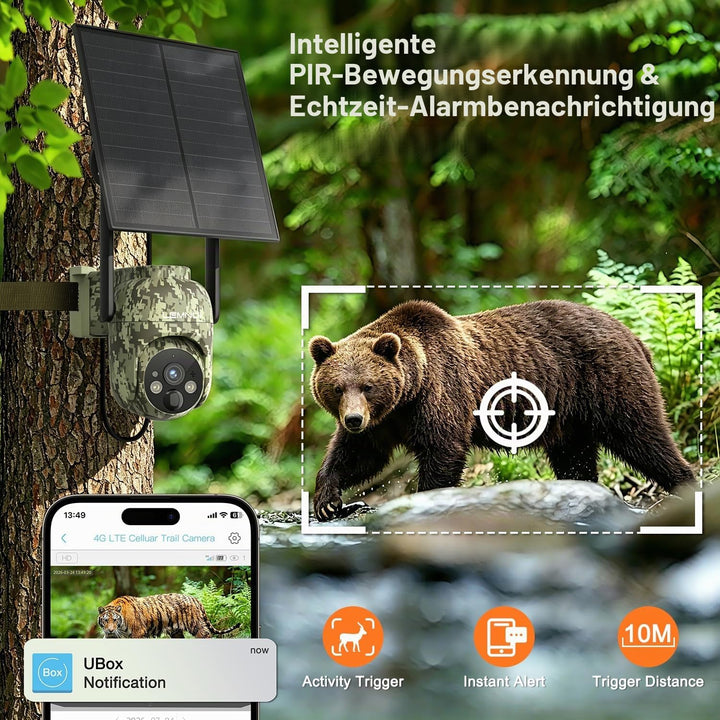 Lemnoi 2er Pack Solar Wildkamera Ohne WLAN, 4G LTE Überwachungskamera Aussen mit vorinstallierter SI