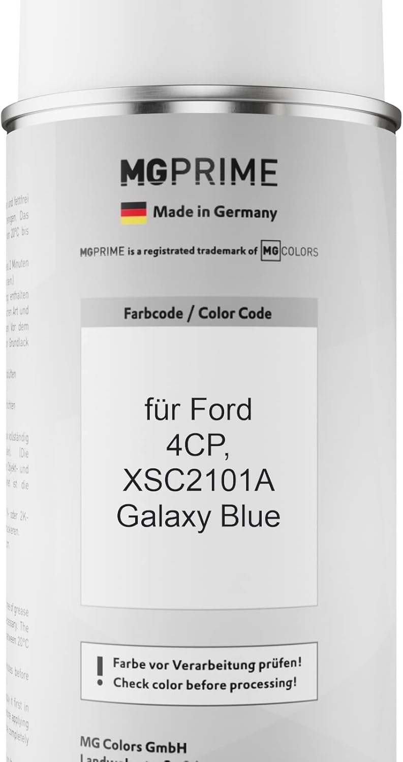 MG PRIME Autolack Sprühdosen Set für Ford 4CP / XSC2101A Galaxy Blue Basislack Klarlack Spraydose 40