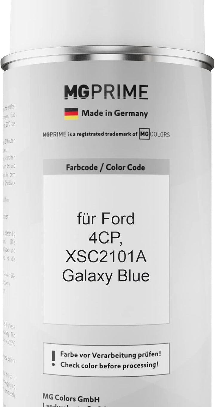 MG PRIME Autolack Sprühdosen Set für Ford 4CP / XSC2101A Galaxy Blue Basislack Klarlack Spraydose 40