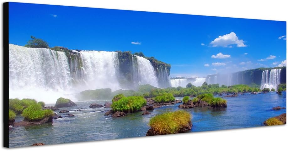 Paul Sinus Art Panoramabild auf Leinwand und Keilrahmen 150x50cm Brasilien Wasserfälle Himmel Natur