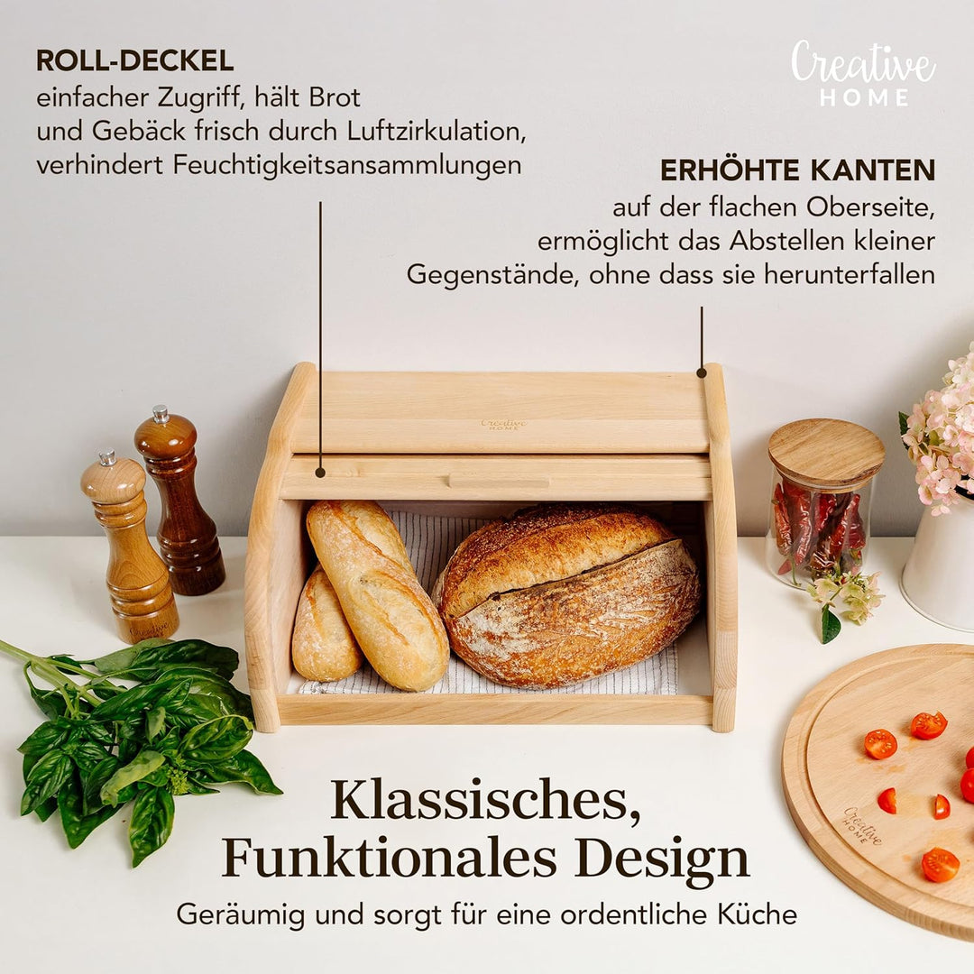 Creative Home Brotkasten Holz | 38 x 28,5 x 17,5cm (+/-1cm) | Perfekte BrotBox für Brot Brötchen Kuc