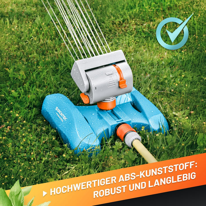 Robuster GRÜNTEK Oszillationssprinkler mit Turbo-Motor – Viereckregner mit 16-Düsen Bewässerungssyst