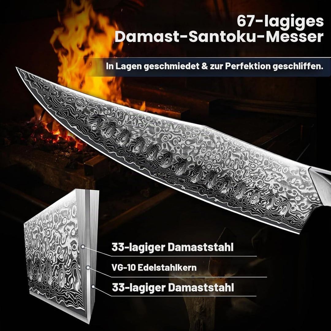 DRAGON RIOT Damastmesser, Japanisches Kochmesser profi Messer, Damast Küchenmesser mit ergonomischem