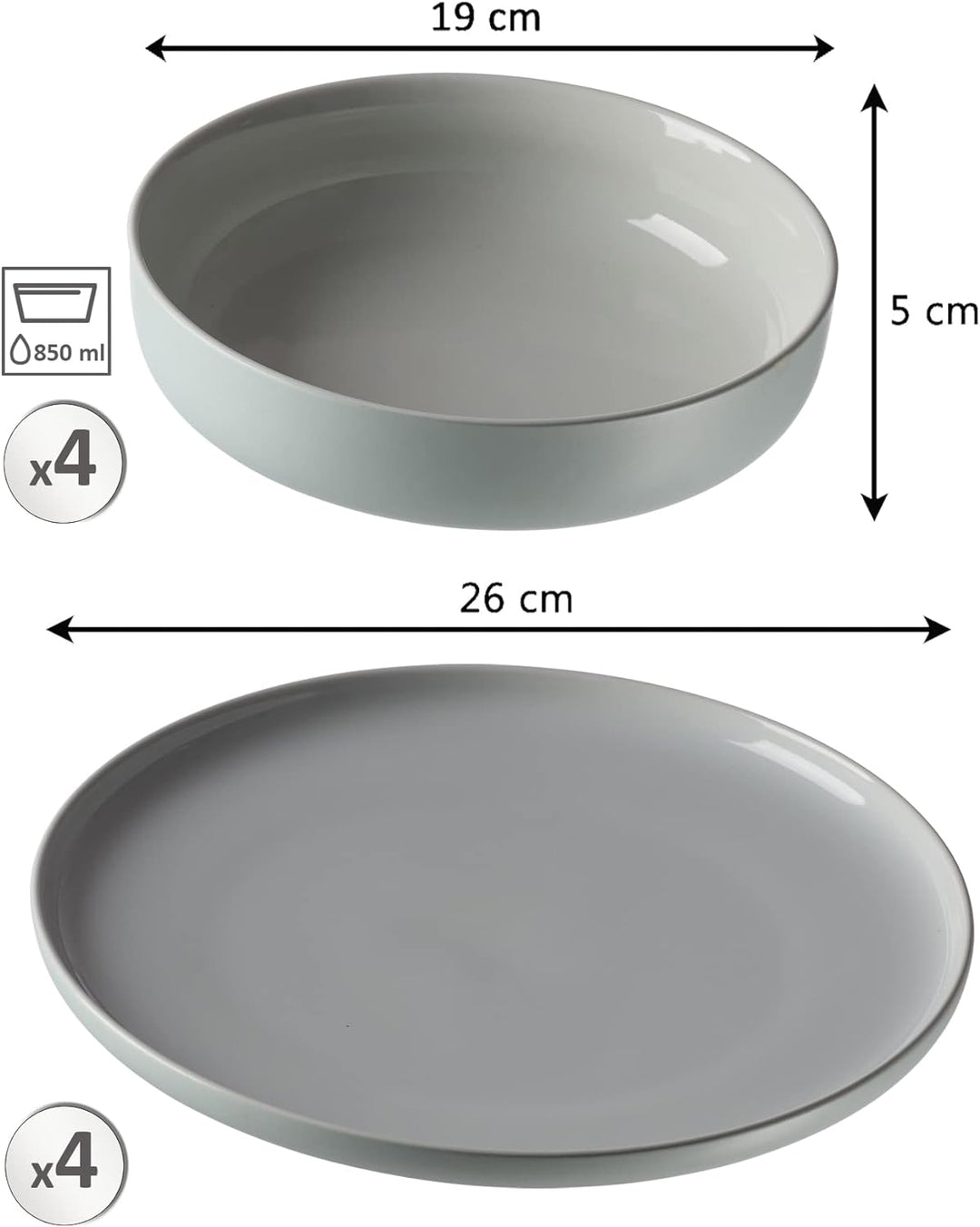 Ritzenhoff & Breker Tafelservice Jasper, 8-teilig, Mint, Steinzeug, Speiseteller und Suppenschalen f